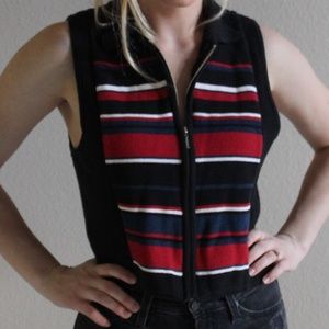 ‼️SALE‼️ Vintage 90s Striped Zip Up Sleeveless Sweater Vest